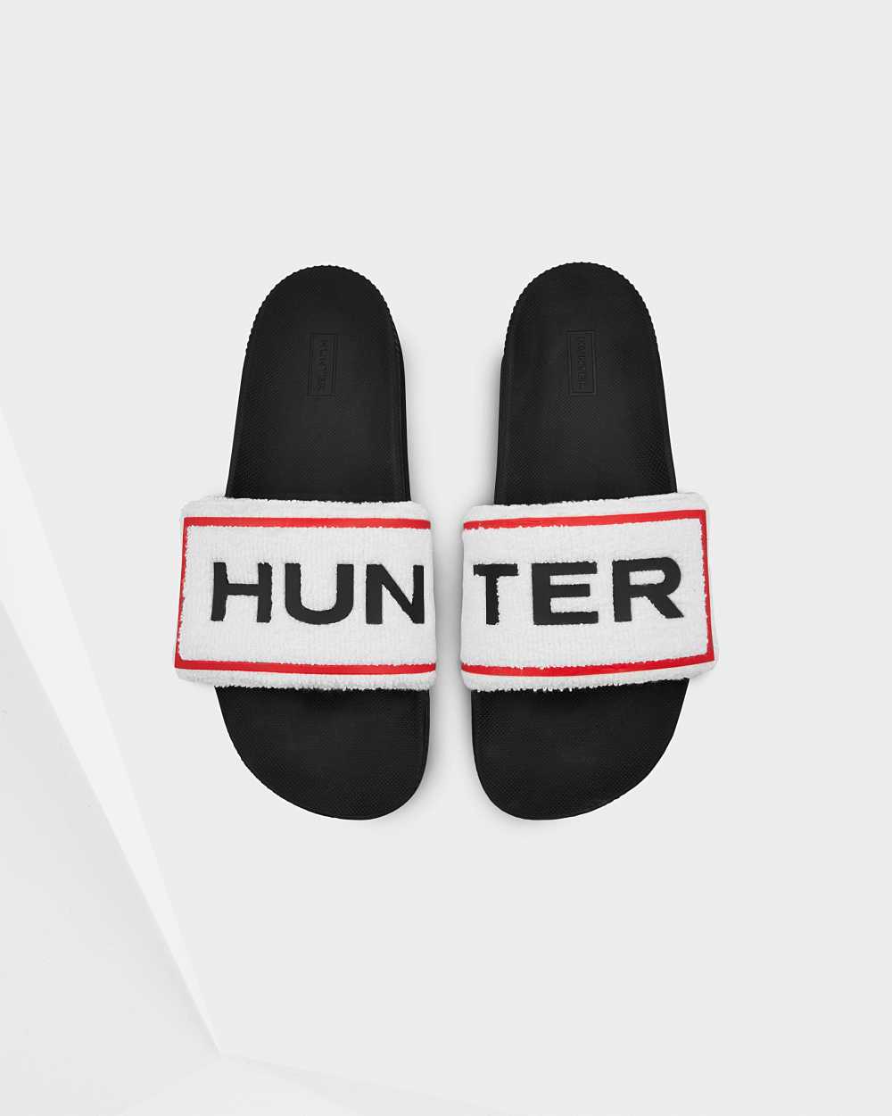 Ciabatte Hunter Original Terry Towelling Logo Adjustable Uomo - Nere | 566-023288 IT